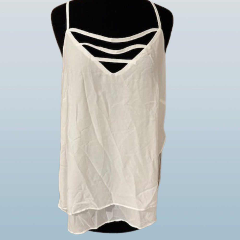 White Satin Tank Top with Strap Accents 4073 1X NWT Boutique